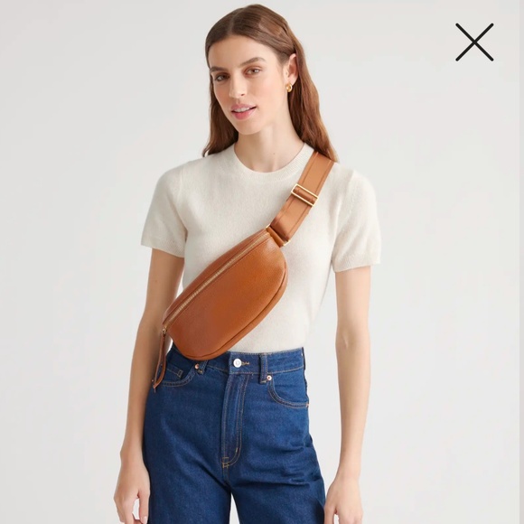 Quince Italian Pebbled Leather Sling Bag in Cognac - Picture 7 of 14